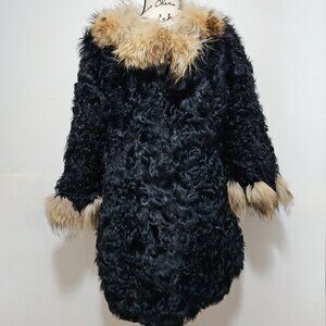 New Toscana Merino Sheepskin Shearling Coat Jacket Lamb Fur Black Beige Raccoon